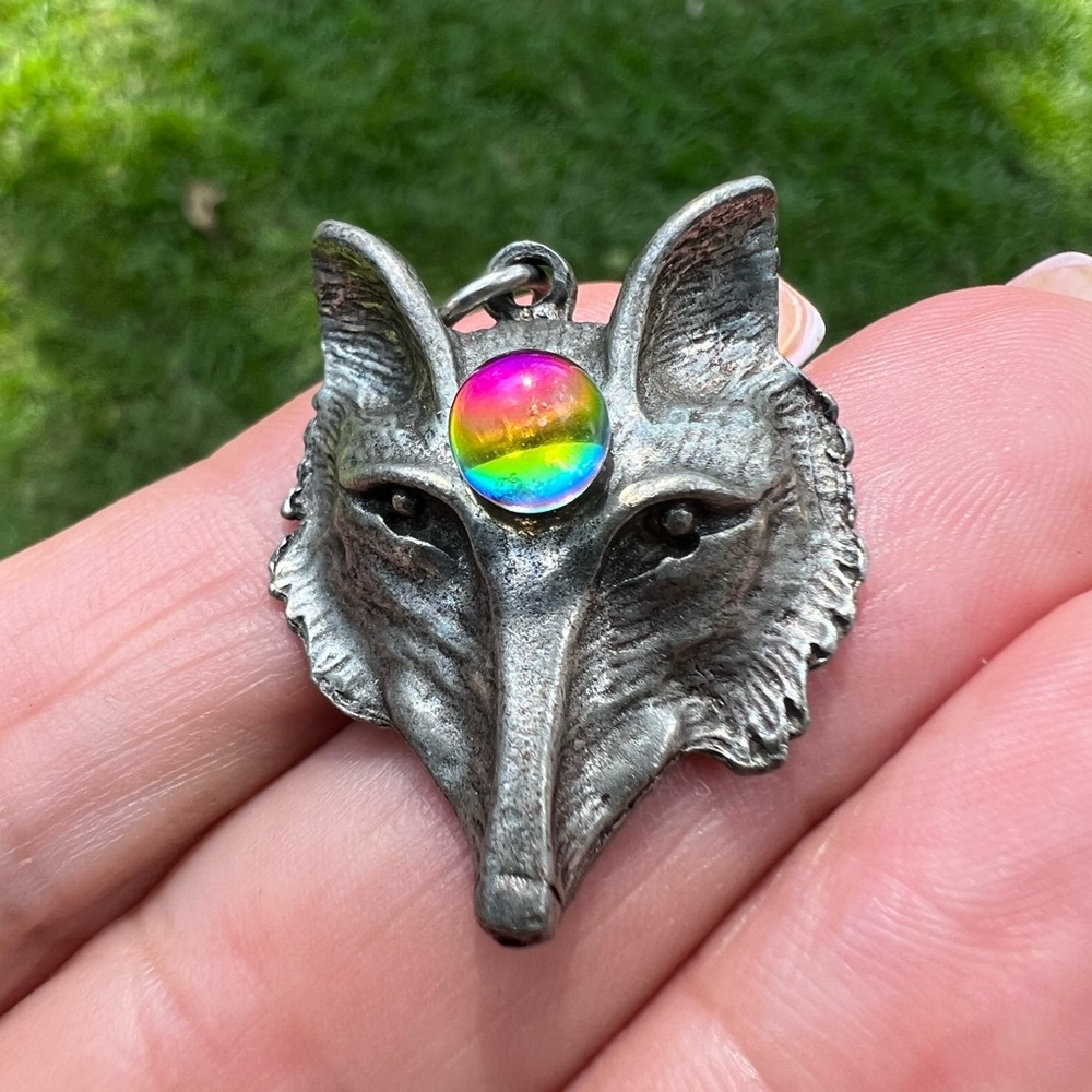 Wolf Head Glass or Crystal Multi-Colored Costume Pendant👠